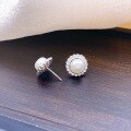 wholesale S925 Sterling Silver Pearl Floral Inlaid Diamond Earrings, Fashionable Vintage Elegant Exquisite Versatile Pearl Ear Accessories-0-2