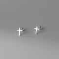 wholesale S925 Silver Korean Style Minimalist Smooth Cross Stud Earrings with Threaded Design for Students M00950-0-4
