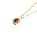 wholesale Metal: S925 silver gold-plated Dunli Jewelry Retro geometric red corundum necklace, luxurious and elegant-0-4