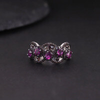 wholesale S925 Sterling Silver Dark Lace Edge Natural Topaz Ring with Crystal and Garnet 2024-Natural garnet ring  US size 6 (domestic size 13)