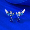 wholesale S925 Silver New Floral Cluster Full Diamond Earrings Fashion Blue Diamond Studs Luxury High-End Sense-0-1