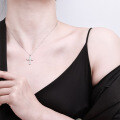 Sterling Silver Cross Pendant Necklace with Moissanite Micro-Setting-0-1
