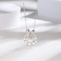 wholesale Original design S925 sterling silver lily of the valley necklace for women, ins-style with a bow accent and white pearl pendant-0-0