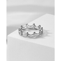 wholesale S925 Sterling Silver Crown Ring for Women, Light Luxury Fashion, Personalized High-End Diamond-Encrusted Knuckle Ring for Amazon Export-Women's Crown Ring 925 Silver  US Size 6