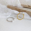wholesale S925 Sterling Silver JA464 Korean Style INS Minimalist Pearl Twist Open Adjustable Ring for Women-0-1