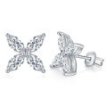 wholesale 18K gold-plated S925 sterling silver clover moissanite earrings, 3*6mm marquise-shaped moissanite jewelry-0-4