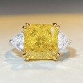 wholesale S925 Sterling Silver Cross-Border Hit High-Carbon Square Ice-Cut 5-Carat HW Yellow Diamond Engagement Ring for Women-0-3