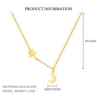 wholesale S925 Sterling Silver European And American Star Moon Zircon Tassel Chain Earrings, French Style, Luxury, Niche Design-A4024-Gold 925 Silver