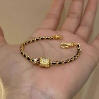 wholesale S925 Silver Zhuzhifan Jewelry Fashionable Women's Bracelet, Simple and Stylish Chanel-style Solid Hollow-out Bead Braided Hand Rope-B144 Braided Black Rope Bracelet 16cm