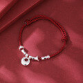 wholesale 999 Pure Silver Chunky Coin Woven Red Rope Bracelet for Women Couples Best Friends New Year Gift-0-12