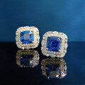 wholesale Platinum New Royal Blue 7*7 Earrings with Baguette Halo and Full Diamond Amazon Drop Shipping-0-3