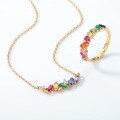 wholesale 925 Silver Plated with Gold Geometric Cube Multicolor Zircon Light Luxury Rainbow Candy Necklace for Women Wholesale-0-2
