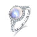 wholesale S925 Sterling Silver Light Luxury Natural Cream Blue Moonstone Ring 25 Carats, Fairy Style for Women-0-4