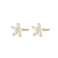 wholesale 925 Sterling Silver Zircon Flower Stud Earrings For Women-Gold 925 silver