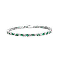 wholesale [Silver] Classic Four-Claw 3mm Simulated Emerald with High-Carbon Diamond Tennis Bracelet, Fully Pavé Versatile Stacking-16cm 925 silver