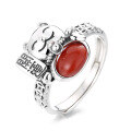 wholesale S925 Sterling Silver 3D Lucky Cat Coin Inlay with South Red Agate Ring Chinese Style Index Finger Ring-0-4