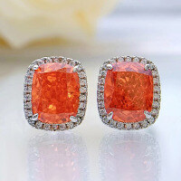 wholesale [Silver] Mu Jing Jewelry Padparadscha High Carbon Diamond Earrings Set with 8*10 Exquisite Ins Fairy-style Women's Earrings-Pink 925 silver