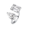 wholesale [925 Sterling Silver] Twin Stone Pear Shaped Teardrop Large Cushion Diamond Ring Open Adjustable Ring Niche Design Light Luxury European American Band-0-4