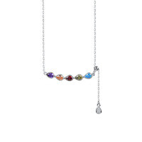 wholesale 925 Sterling Silver Rainbow Teardrop Zircon Necklace For Women,ins-A2632-White Gold 925 Silver