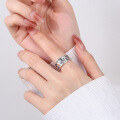 wholesale S925 Sterling Silver Korean Minimalist Style Irregular Design Textured Zircon Accented Open Ring-0-3