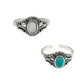 wholesale S925 Sterling Silver AR1072 Korean Style Silver Jewelry with Turquoise and Shell Stone, Artistic Vintage-Inspired Adjustable Ring-0-4
