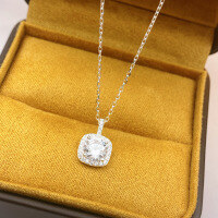 wholesale Metal Material: S999 Silver Maker's Original Small Sugar Cube Necklace, Versatile Minimalist Elegant Collarbone Chain, Fashionably High-End Square Pendant-Pure Silver Sugar Cube Necklace Pure Silver