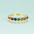 wholesale 14k gold plated S925 sterling silver inlaid with colored gemstone row ring, lightweight luxury fashion simple rainbow nano ring-0-1