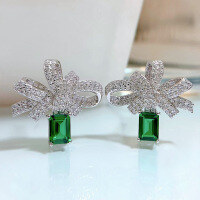 wholesale S925 Sterling Silver Zhuzhufan Jewelry New 1ct Emerald Stud Earrings High Carbon Diamond European and American Retro 5*7 Earrings-E138 Butterfly Green Earrings 925 Silver
