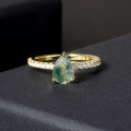 wholesale 925 Sterling Silver Plated with 18K Gold, Ins-style Niche Design Natural Moss Agate Gemstone Ring, Fade-resistant-0-4