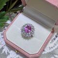 S925 Silver Gold-Plated Pink Sapphire 8*10mm Full Diamond Halo Ring-0-2