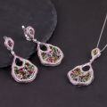 wholesale S925 Sterling SilverNatural Tourmaline Jewelry Set with Gemstone Earrings and Pendant Cross-Border Hot Selling New Arrival-0-0