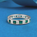 wholesale S925 Sterling Silver Artificial Princess-Cut White and Green Zirconia Row Diamond Ring Cross-Border Style-0-2