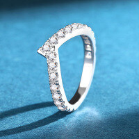 925 Silver Moissanite V-Shape Stackable Ring-Zircon  US No. 7#