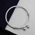 wholesale 999 Silver Coiled Tail Smooth Bangle with Bell, Women's Fortune Halo Minimalist Luxury Bracelet, Versatile Hand Accessory-0-3