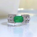 wholesale S925 Sterling Silver 1 Carat Emerald Exquisite Full Diamond Micro-Paved Ring, New Style for Cross-Border-0-1