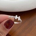 wholesale S925 Sterling Silver Diamond-Encrusted H Letter Link Chain Ring Fashion Minimalist Hong Kong Style Interlocking Openable Adjustable Statement Ring-0-3