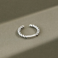 wholesale S925 Sterling Silver Simple Retro Thai Silver Twist Square Open Ring-JA079 small model Adjustable opening