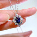 wholesale 925 Silver Cross-border New Jewelry Blue Sapphire Floral 6*9 Geometric Pendant Necklace for European and American Elegance 40+3-0-3
