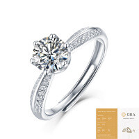 S925 Silver Moissanite Six-Claw Light Luxury Adjustable Ring-R4149 Moissanite 1 carat/6.5mm (with GRA certificate)