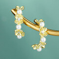 wholesale 925 Silver Bfirst Spring Summer Chinese Style Pearl Earrings for Women, Floral Hoop Earrings for Vacation Wholesale-0-2