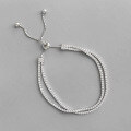 wholesale ST140 Korean-style S925 sterling silver versatile double-layer zirconia pave adjustable bead bracelet for women-0-0