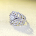 wholesale S925 silver new leaf-shaped ring with micro-paved full diamonds, luxurious and fashionable European-style ring-0-2