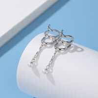 wholesale Metal material European and American style personalized temperament non-pierced ear clips niche design ins style freshwater pearl tassel ear drops women's ear accessories-Platinum