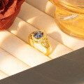 wholesale S925 Silver Plated 18k Gold Vintage Jewelry Cultivated Sapphire Cornflower Blue 6*8mm Oval Closed Ring-0-3
