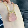 wholesale S925 Sterling Silver Pink Buddha Necklace for Women, Minimalist Collarbone Chain with Full Crystal Pendant, Live Streaming Wholesale-0-1