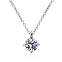 wholesale S925 Sterling Silver Wholesale 1 Carat D Color Moissanite Pendant with Diamond Accents Classic Four-Prong Necklace for Women-2 carat (white moissanite) necklace 925 silver
