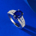 wholesale S925 Silver Plated Simulation Diamond 7*9mm Blue Steel Ring, Fashionable and Versatile-0-2