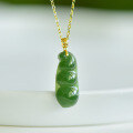 wholesale 18K Natural Gold Inlaid with Hetian Jasper Four Seasons Pendant Spinach Green Four Seasons Fortune Bean Pendant Necklace-0-5
