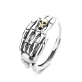wholesale S925 Sterling Silver Exaggerated Knuckle Skeleton Head 3D Pattern Hip-Hop Open Ring-0-4