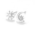 wholesale S925 sterling silver exquisite sparkling asymmetrical star moon earrings, simple and fashionable popular earrings wholesale-0-5